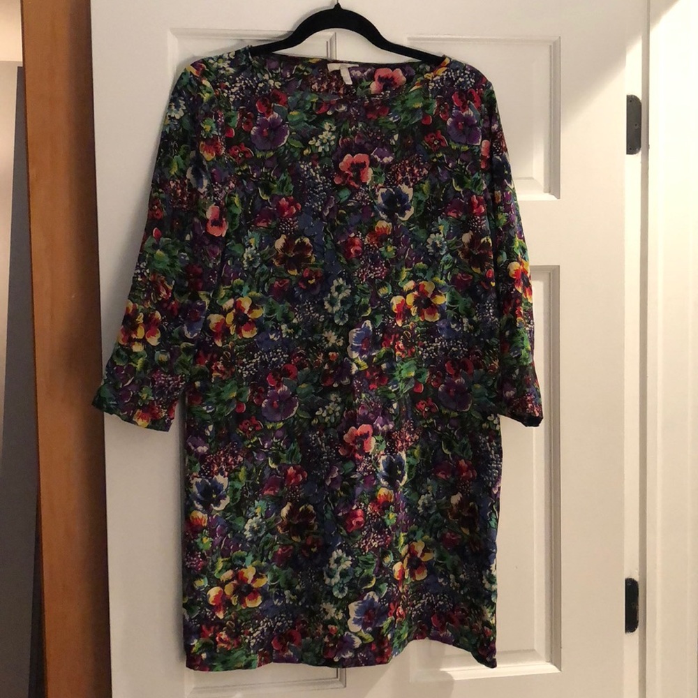 Silk multi floral shift dress